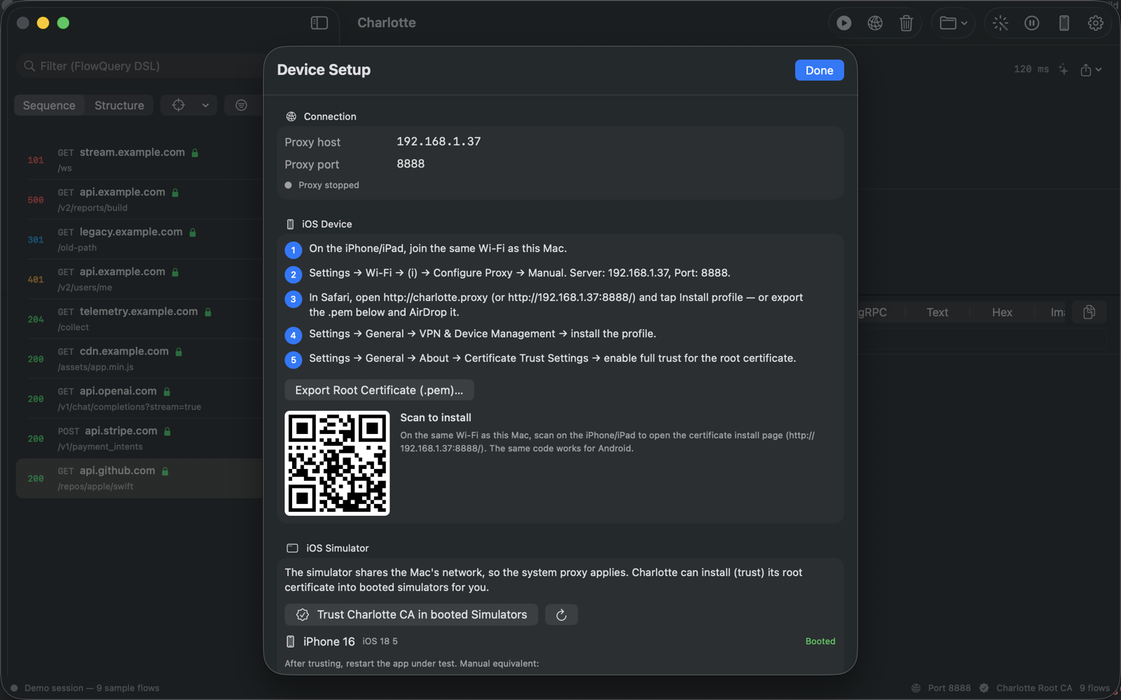 Charlotte device setup with QR code